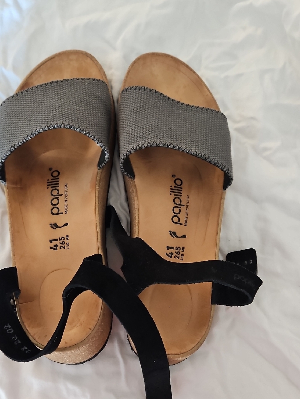 Birkenstock Papillio Gray Sandals with Black Ankle Straps